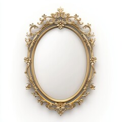 Vintage oval mirror with a delicate floral frame, isolated on white background