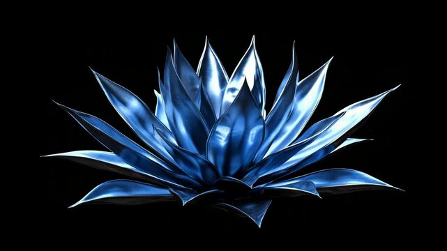 Dynamic transformation of metallic blue agave plant on a black background