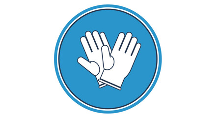 White Protective Gloves Icon Inside Blue Circular Sign