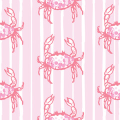 Crab Seamless simple Pattern Pink striped and red Background