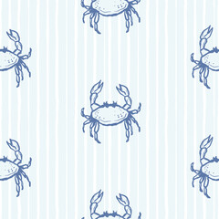 Crab cute striped Seamless simple Pattern Blue and White Background