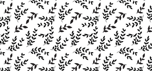 Seamless pattern design with plants in black and white. Floral seamless pattern design