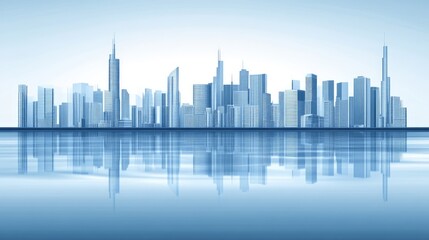 Obraz premium City skyline reflected in tranquil water.