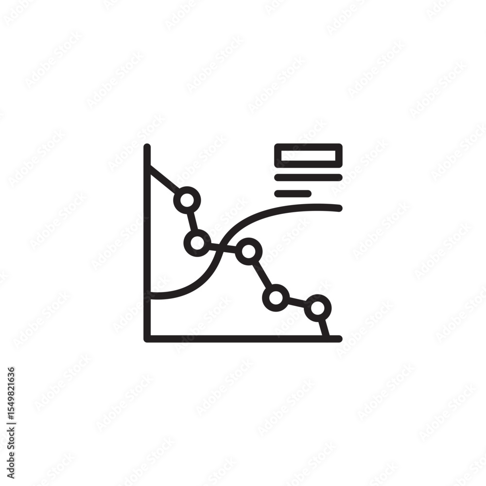 Fototapete a line art icon features a fluctuating line graph with connected dots, illustrating a complex trend.
