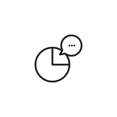 A clean line art icon of a pie chart with one segment separated. A speech bubble with ellipses emerges from the separated segment, symbolizing discussion.