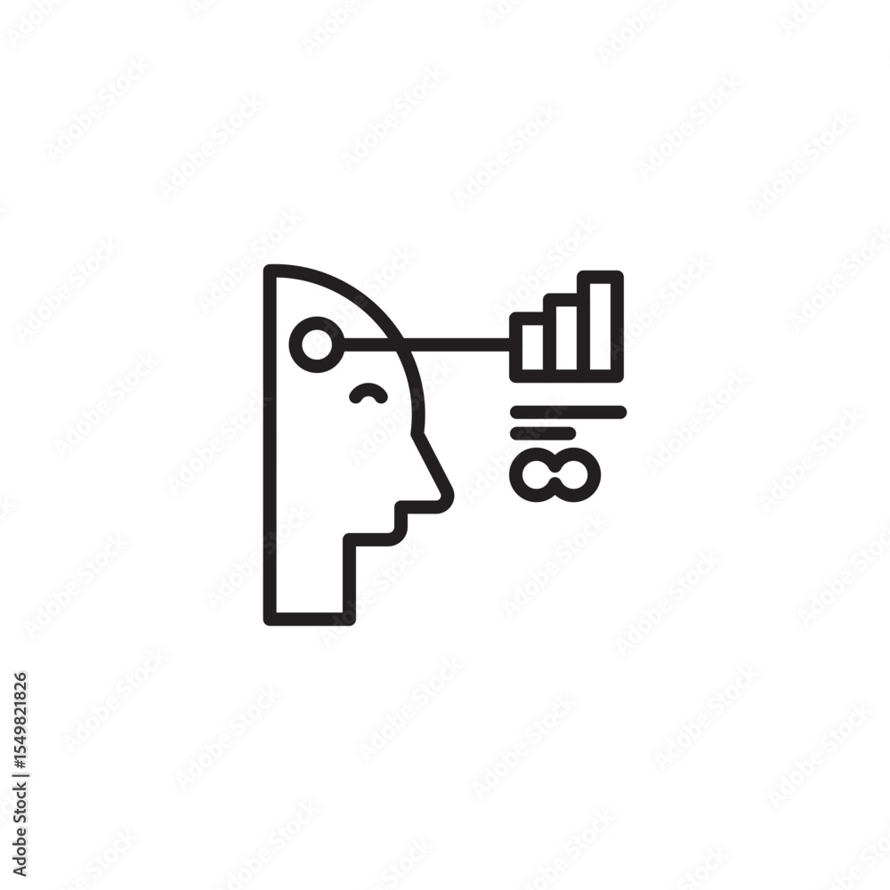 Poster a line art icon of a stylized head in profile, with a connected circle on the forehead representing 