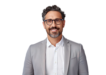 Professional businessman wearing glasses, smiling nicely, business concept