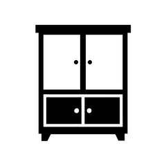 Simple black and white illustration of a two door wardrobe silhouette