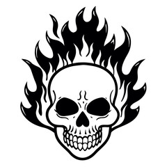 Fiery skull with flames silhouette graphic design element
