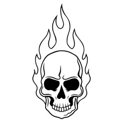 Stylized skull with flames silhouette for design elements