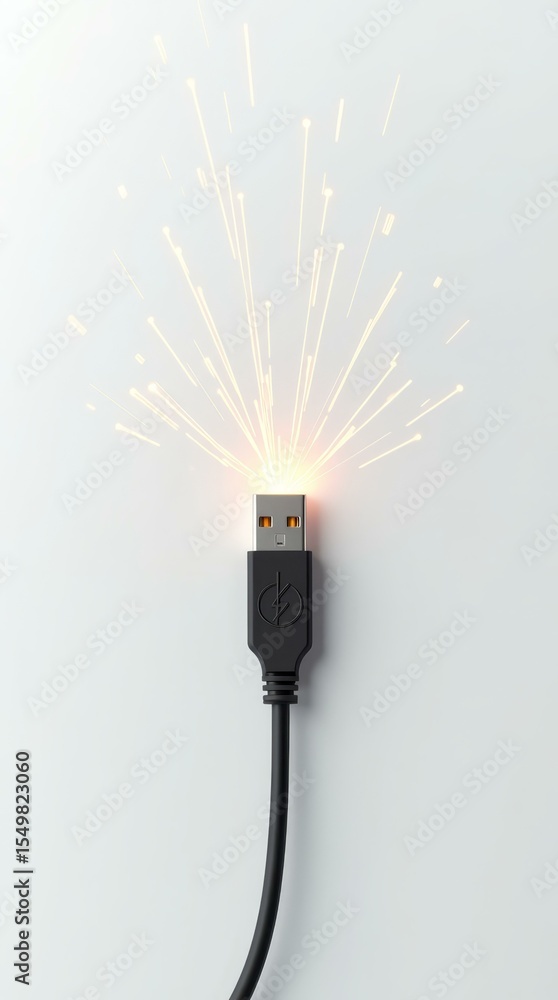 Poster broken usb cable with glitch effect – vertical template for tech troubleshooting