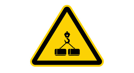 Yellow Caution Triangle Sign with Lifting Equipment Icon