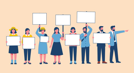 Group of Diverse People Holding Blank Protest Signs, Demonstrating Together