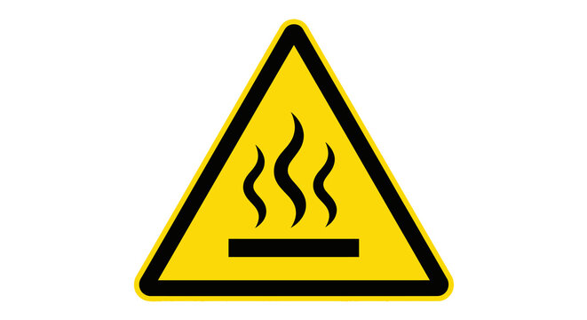 Hot Surface Warning Sign: Yellow Triangle with Black Border and Symbol