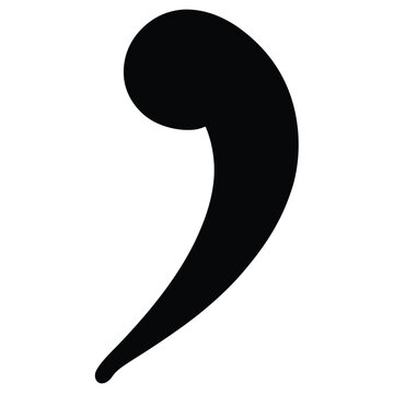 A bold black comma symbol isolated on a clean white background