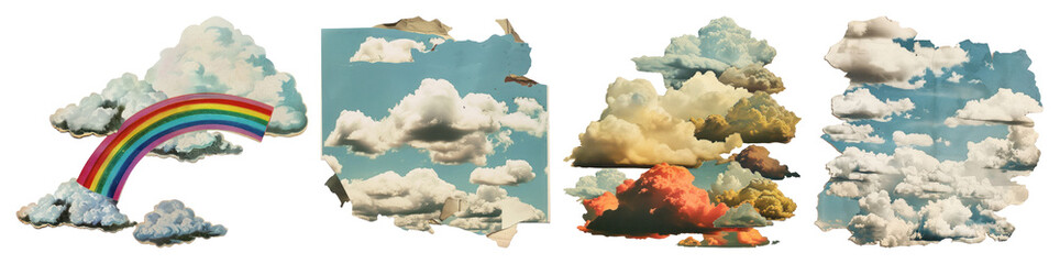 PNG Vintage clouds rainbow collage, element set on transparent background © Rawpixel.com