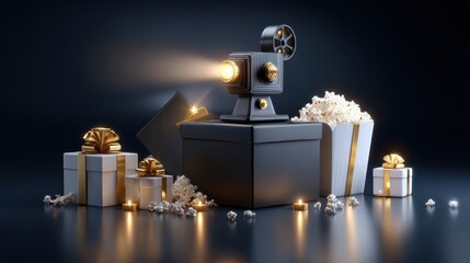 Vintage Movie Projector with Gifts and Popcorn