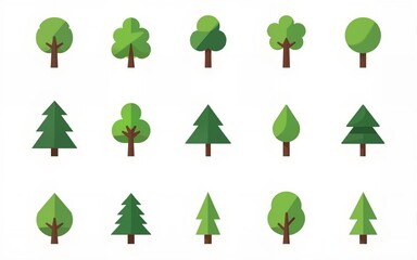 Collection of icons on the theme of ecology, green trees, nature, environment. Solid vector icon of forest. High quality