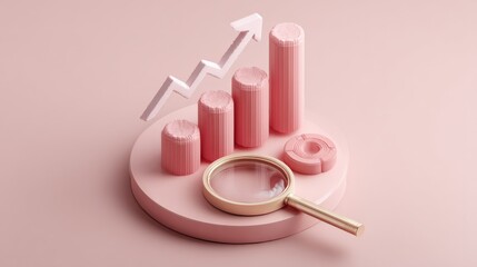 Naklejka premium Pink Growth Chart Analysis with Magnifying Glass
