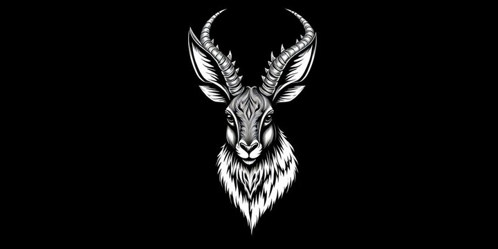 Gothic hand-drawn jackalope with horns; line art, tattoo design, folklore creature,  tattoo,  art