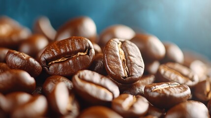 An artistic close-up of rich, roasted coffee beans displayed on a dark surface, emphasizing the depth and allure of coffee culture and its sensory experiences.