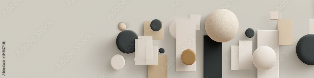 Aufkleber abstract geometric shapes in neutral tones with spheres and rectangles on minimalist background