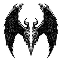 Fototapeta premium Devil Wings Isolated Black and White Outline Line Art Drawing with Intricate Details and Dark Aesthetic
