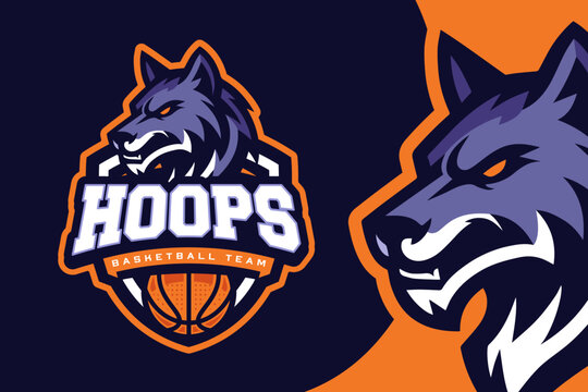 Wolf Basketball Club Logo for Sports Team and Tournament. E sports Mascot Logo Vector Illustration
