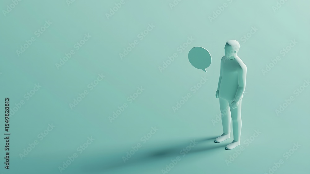 Poster abstract figure with speech bubble in a calm turquoise environment