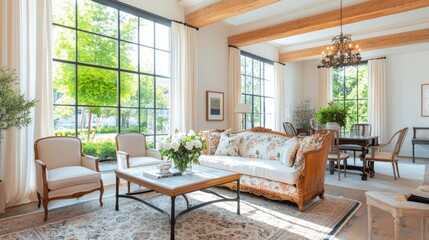 Fototapeta premium Bright and Elegant Interior of Modern Living Room with Natural Light