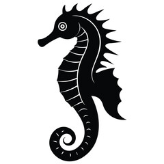 Fototapeta premium Stylized black silhouette of a seahorse with a curled tail