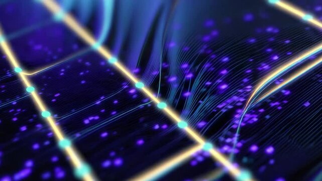 abstract representation of blockchain technology secure data flow high-tech aesthetic no people ideal for annual report cover