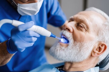 Dental Professional Providing Treatment to Senior Patient in Clinic