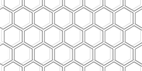 Abstract white and grey hexagonal pattern background design. Modern simple overlapping hexagon geometric element with molecular structures.