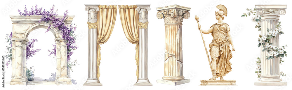 Poster png classical architecture elements illustrated, element set on transparent background