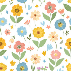 Vector seamless floral pattern flower bouquets with a ribbon
