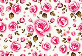 Naklejka premium Ditsy pink rose floral seamless pattern, naive style vector illustration for fabric, fabric, art