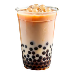Refreshing Iced Milk Tea with Tapioca Pearls isolated on transparent bacckground