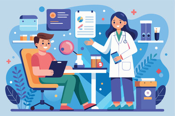 Medical consultation in a modern clinic featuring doctor and patient interaction with healthcare tools