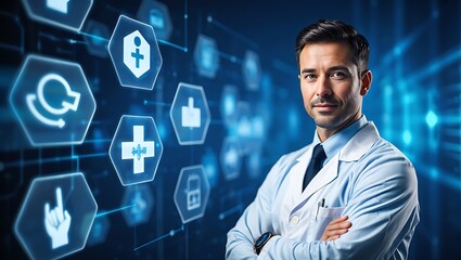 Obraz premium Doctor using digital healthcare technology improving patient care