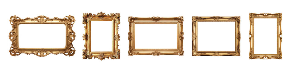 Obraz na płótnie Canvas PNG Elegant ornate gold frames display, element set on transparent background