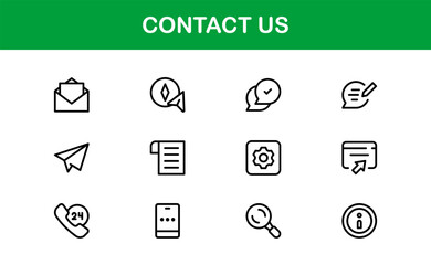 Professional Contact Us Icons Featuring Phone, Email, Message, and Address Graphics in Minimal Vector Style