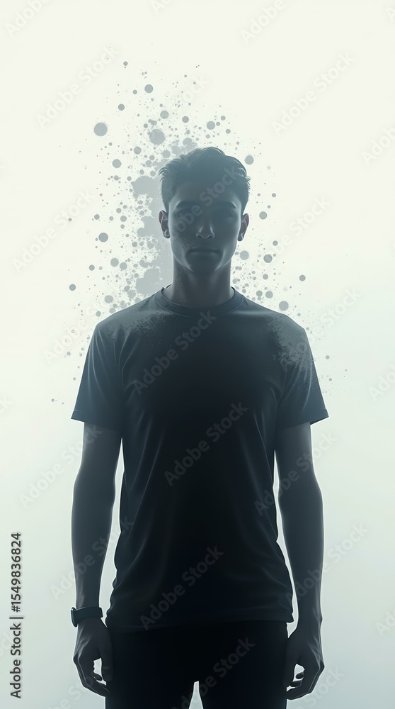 Poster digital identity loss concept with fading shadow in modern vertical template