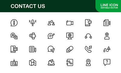 Professional Contact Us Icons Featuring Phone, Email, Message, and Address Graphics in Minimal Vector Style