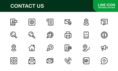 Professional Contact Us Icons Featuring Phone, Email, Message, and Address Graphics in Minimal Vector Style