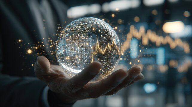 Trader Analyzing Energy-Core AI Sphere on Stock Exchange Floor
