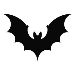 Fototapeta premium Black Bat Silhouette Flying Wings Spread White Background