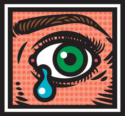 sad eye with tear in pop style