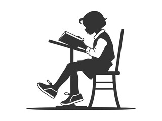 Kid reading silhouette. Clipart image isolated on a background
