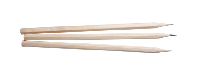 Three graphite pencils isolated on white. School supply